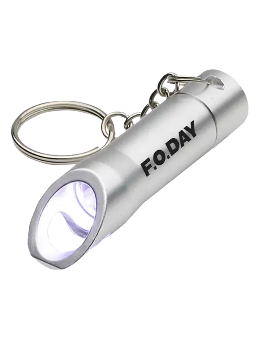 Silver Pocket LED Flashlight with Bottle Opener & Keychain w/F.O.Day Logo