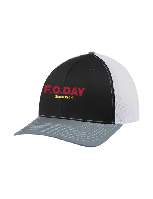 Richardson Adjustable Snapback Original 112 Trucker Cap Black/Light Heather Grey/White Mesh w/F.O.Day Logo