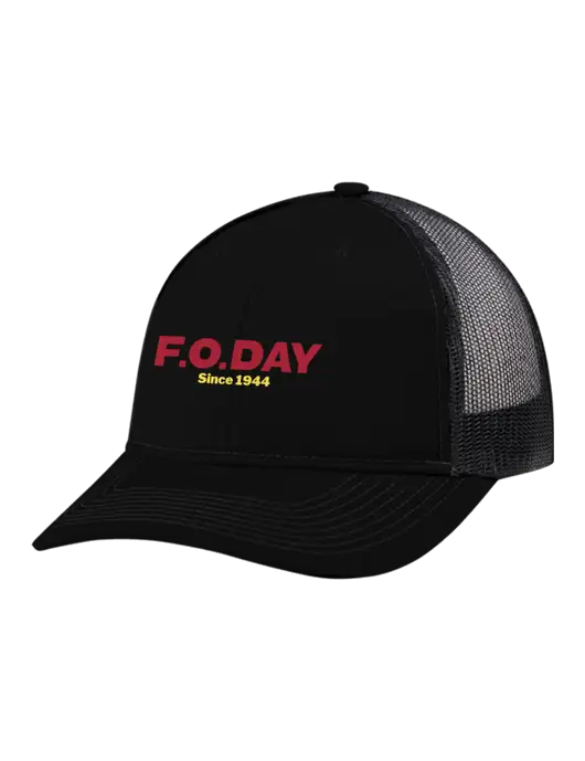 Snapback Ponytail Trucker Cap Black w/Black Mesh w/F.O.Day Logo