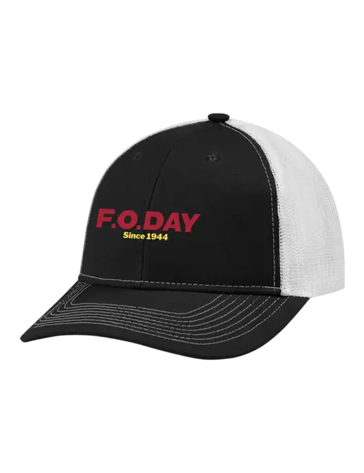 Snapback Ponytail Trucker Cap Black w/White Mesh w/F.O.Day Logo