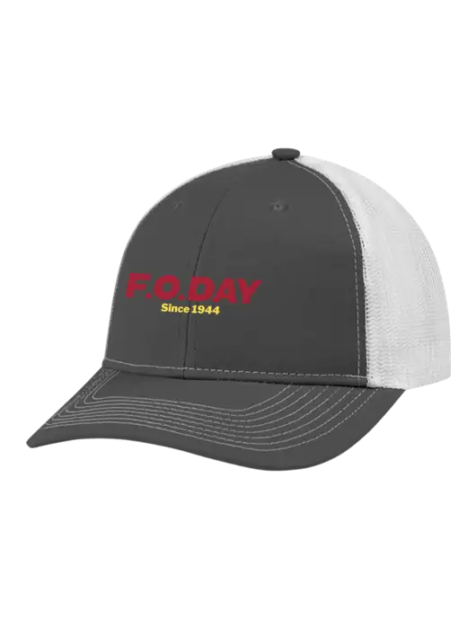 Snapback Ponytail Trucker Cap Dark Grey w/White Mesh w/F.O.Day Logo