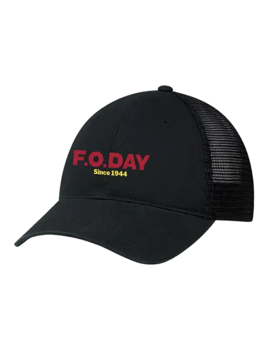 Richardson 111 Garment Washed Trucker Cap Black w/Black Mesh w/F.O.Day Logo