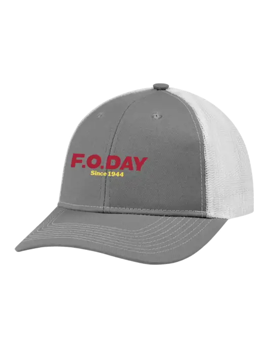 Snapback Ponytail Trucker Cap Light Medium Heather Grey w/White Mesh w/F.O.Day Logo