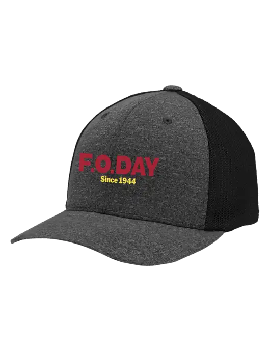 Flexfit Black/Dark Charcoal Heather Melange Mesh Back Trucker Cap w/F.O.Day Logo