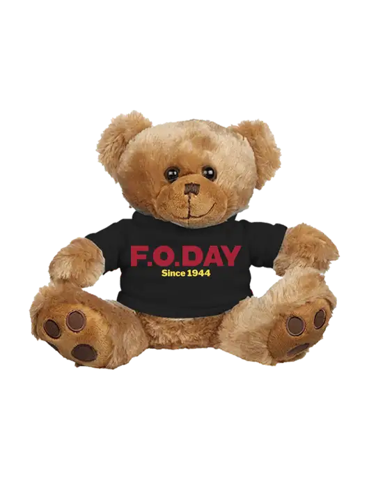 8 1/2 Cuddly Brown Bear With Black T-Shirt w/F.O.Day Logo