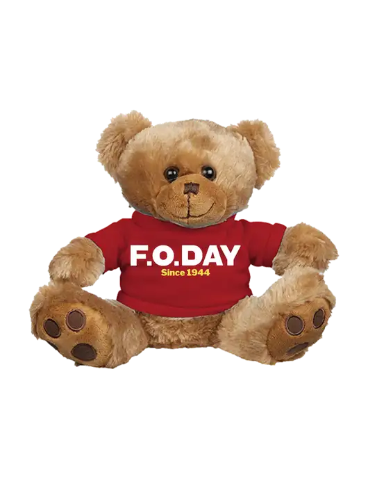 8 1/2 Cuddly Brown Bear With Red T-Shirt w/F.O.Day Logo