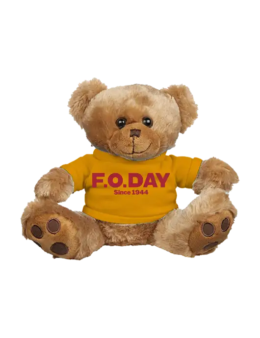 8 1/2 Cuddly Brown Bear With Gold T-Shirt w/F.O.Day Logo