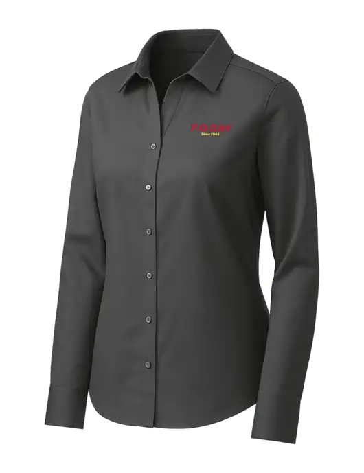 Brooks Brothers Womens Dark Grey Wrinkle-Free Stretch Pinpoint Shirt w/F.O.Day Logo