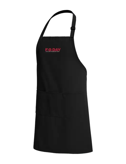 Easy Care Extra Long Bib Black Apron with Stain Release w/F.O.Day 80 Years Logo