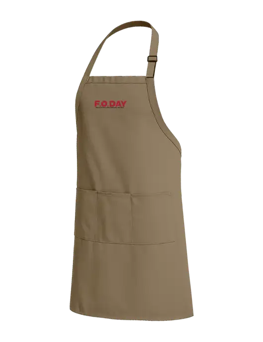 Easy Care Extra Long Bib Dark Tan Apron with Stain Release w/F.O.Day 80 Years Logo