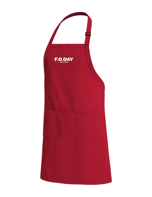 Easy Care Extra Long Bib Red Apron with Stain Release w/F.O.Day Logo