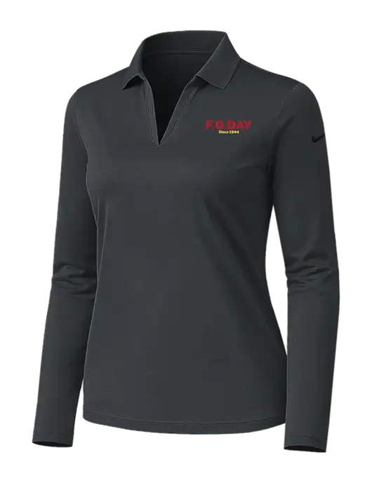 Nike Womens Dark Grey Dri-FIT Micro Pique 2.0 Long Sleeve Polo w/F.O.Day Logo