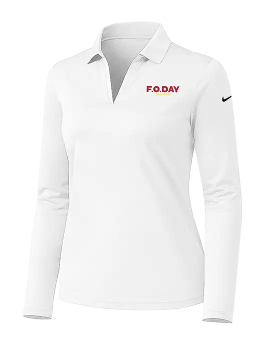 Nike Womens White Dri-FIT Micro Pique 2.0 Long Sleeve Polo w/F.O.Day Logo