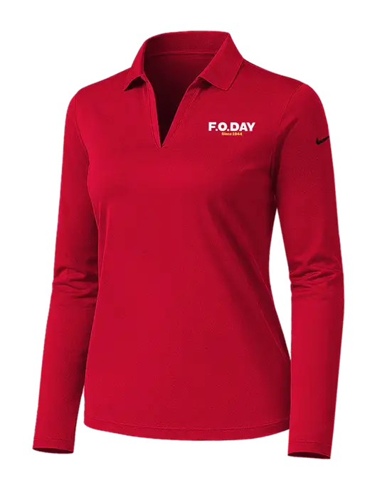 Nike Womens Red Dri-FIT Micro Pique 2.0 Long Sleeve Polo w/F.O.Day Logo
