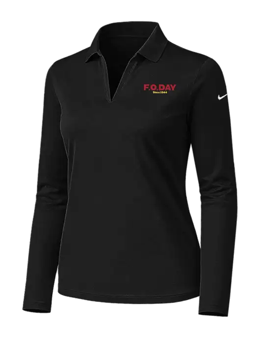 Nike Womens Black Dri-FIT Micro Pique 2.0 Long Sleeve Polo w/F.O.Day Logo