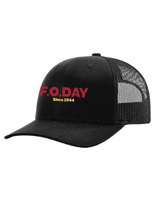 Richardson 112+ R-Flex Black Trucker Cap w/Black Mesh w/F.O.Day Logo