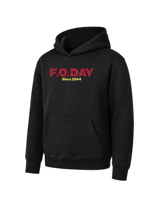 Youth Black 7.8 oz Pullover Hooded Sweatshirt w/F.O.Day Logo