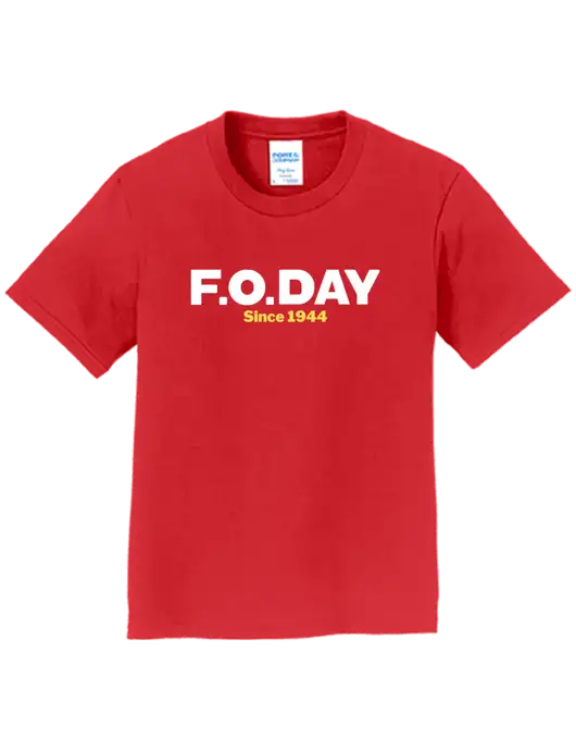Youth Ring Spun Bright Red 4.5 oz T-Shirt w/F.O.Day Logo