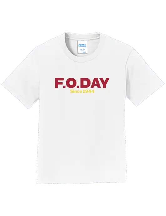 Youth Ring Spun White 4.5 oz T-Shirt w/F.O.Day Logo