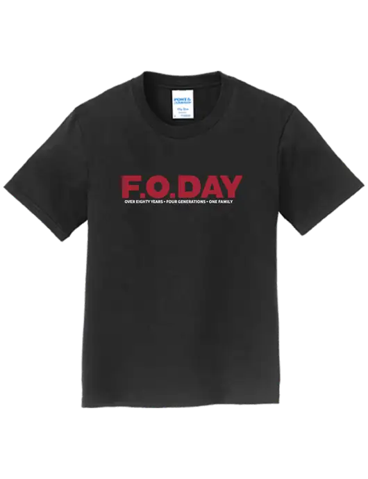 Youth Ring Spun Jet Black 4.5 oz T-Shirt w/F.O.Day 80 Years Logo