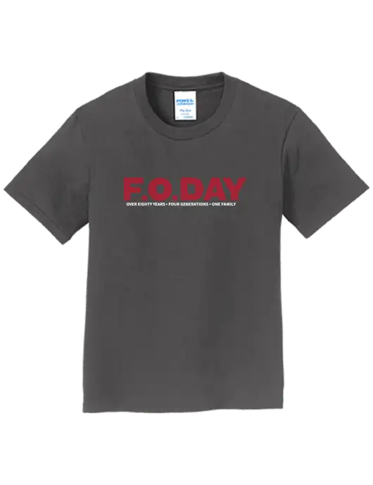 Youth Ring Spun Charcoal 4.5 oz T-Shirt w/F.O.Day 80 Years Logo