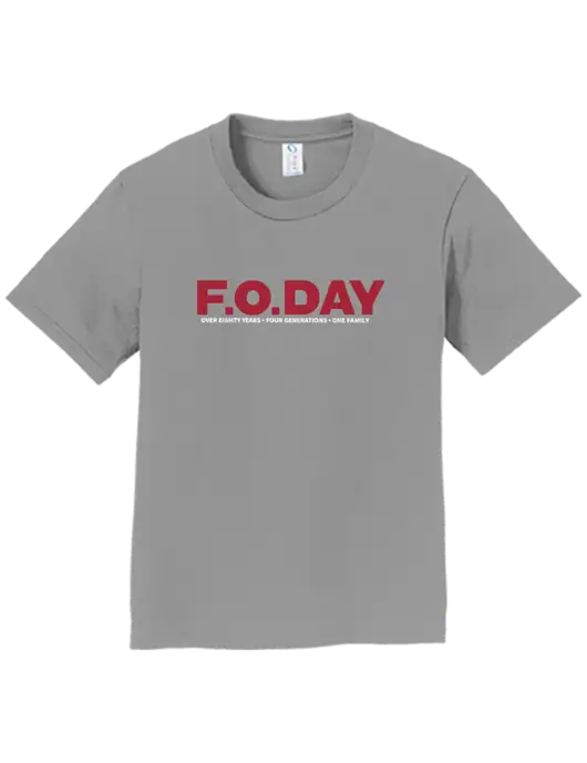 Youth Ring Spun Medium Grey 4.5 oz T-Shirt w/F.O.Day 80 Years Logo
