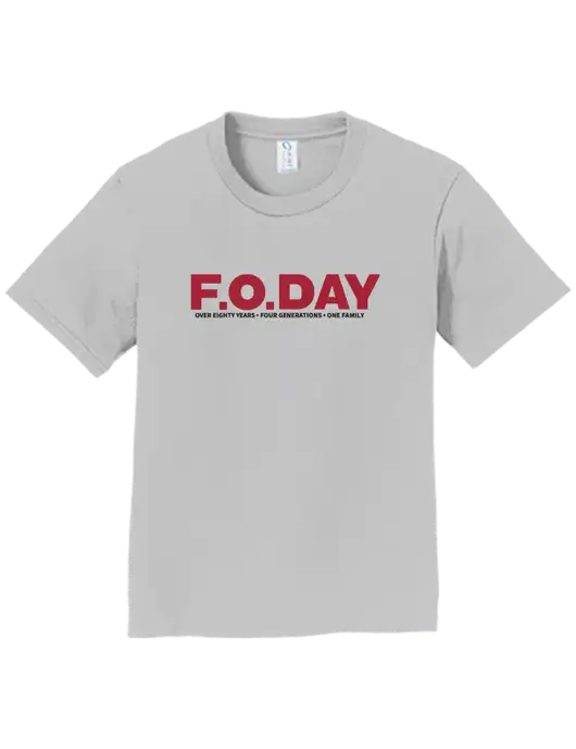 Youth Ring Spun Silver 4.5 oz T-Shirt w/F.O.Day 80 Years Logo